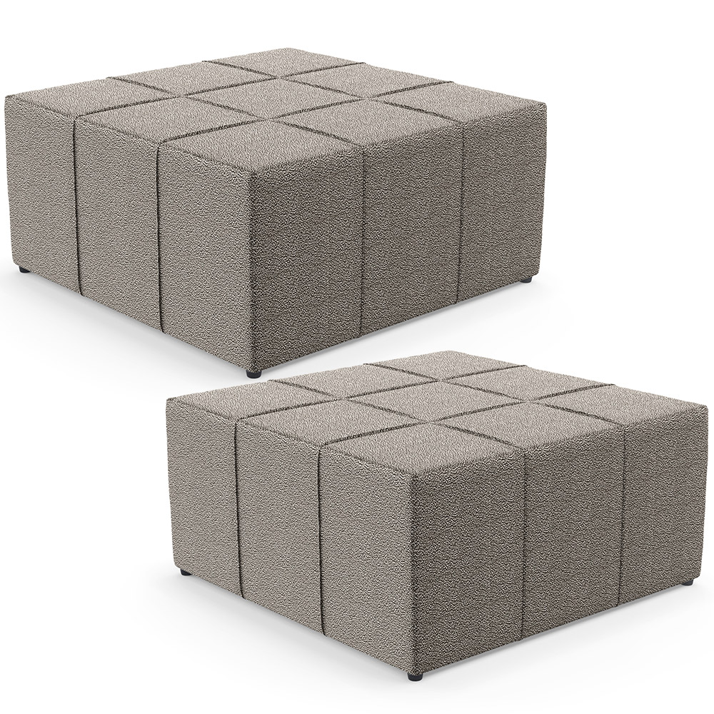 Kit 02 Puffs Decorativos Para Sala De Estar Quadrado Milano 90x90 W01 Bouclê Bege - Lyam Decor