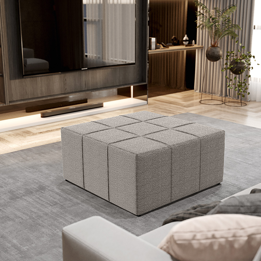 Kit 02 Puffs Decorativos Para Sala De Estar Quadrado Milano 90x90 W01 Bouclê Bege - Lyam Decor