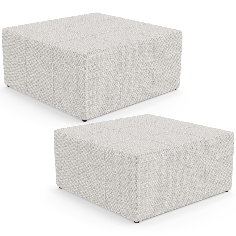Kit 02 Puffs Decorativos Para Sala De Estar Quadrado Milano 90x90 W01 Bouclê Cru - Lyam Decor