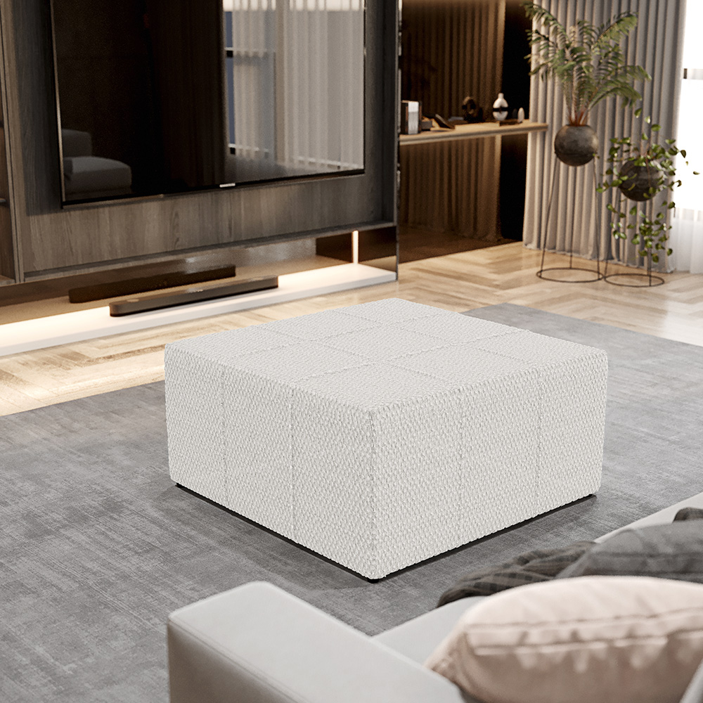 Kit 02 Puffs Decorativos Para Sala De Estar Quadrado Milano 90x90 W01 Bouclê Cru - Lyam Decor