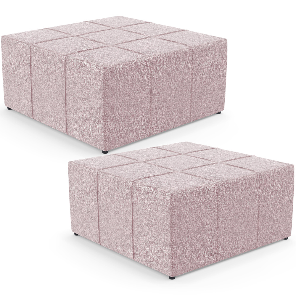 Kit 02 Puffs Decorativos Para Sala De Estar Quadrado Milano 90x90 W01 Bouclê Rosê - Lyam Decor