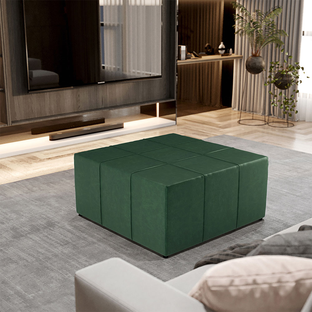 Kit 02 Puffs Decorativos Para Sala De Estar Quadrado Milano 90x90 W01 Facto Verde Musgo - Lyam Decor