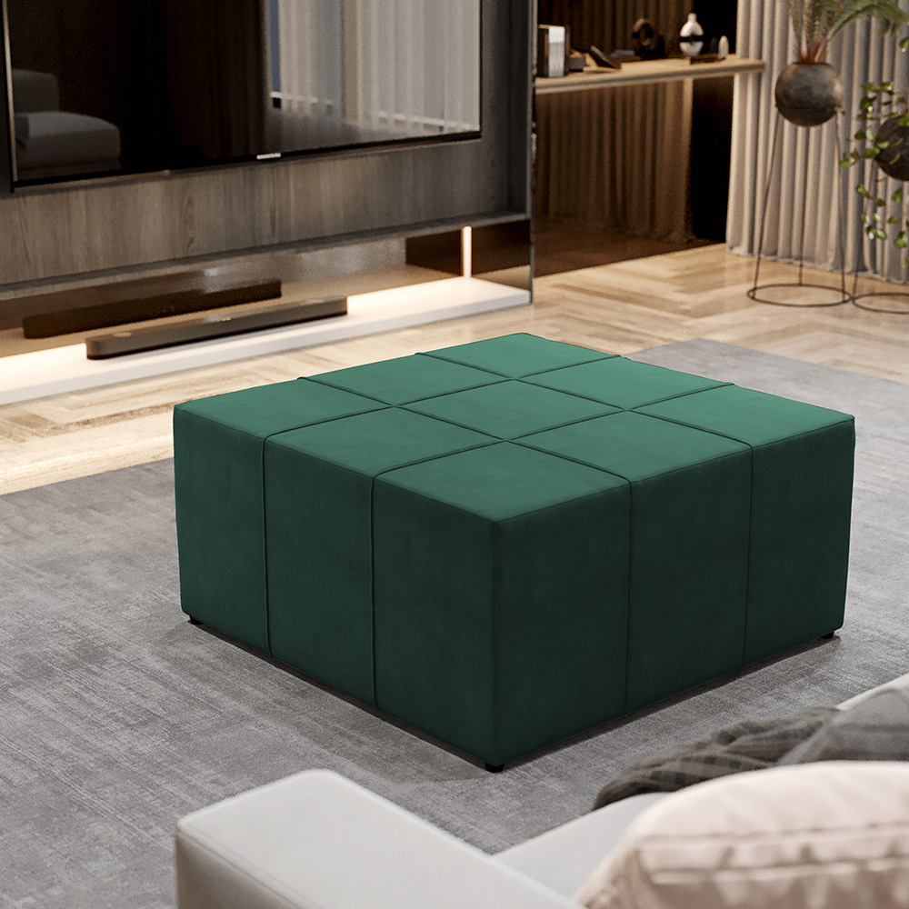 Kit 02 Puffs Decorativos Para Sala de Estar Quadrado Milano 90x90 W01 Suede Verde Musgo - Lyam Decor