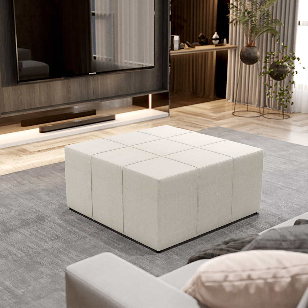 Kit 02 Puffs Decorativos Para Sala de Estar Quadrado Milano 90x90cm W01 Linho Champagne - Lyam Decor