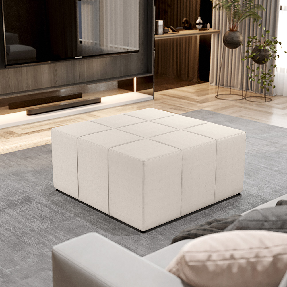 Kit 02 Puffs Decorativos Para Sala de Estar Quadrado Milano 90x90cm W01 Linho Cru - Lyam Decor
