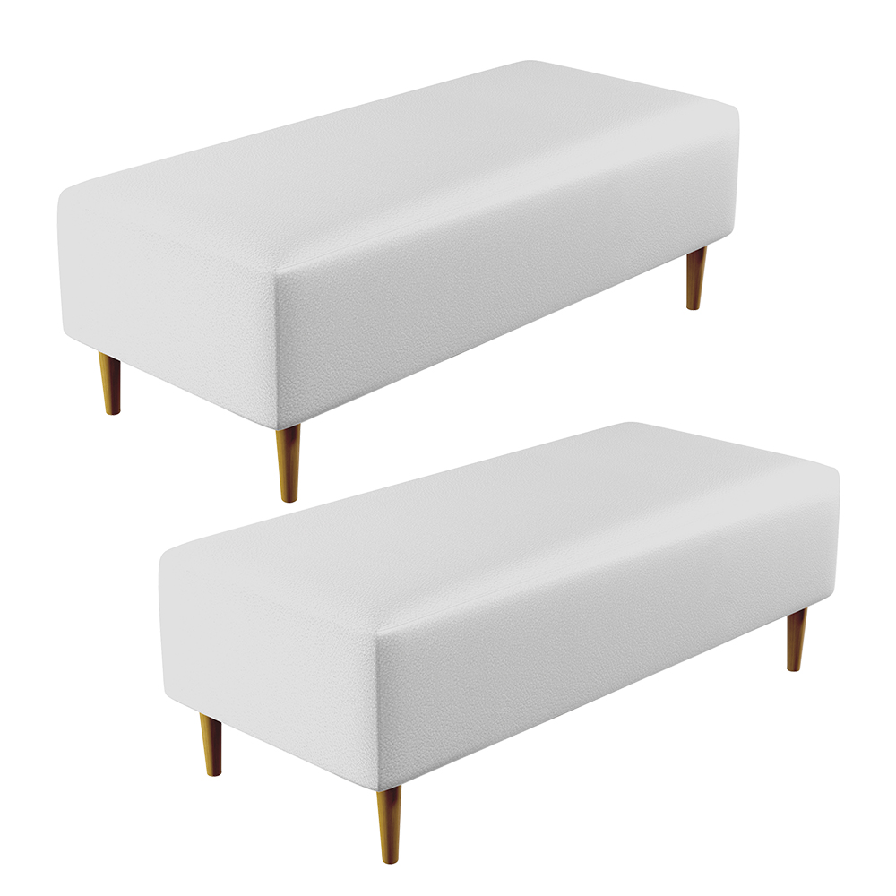 Kit 02 Puffs Decorativos Sala de Estar Bali W01 Pés Palito 120x50 cm Corano Branco - Lyam Decor