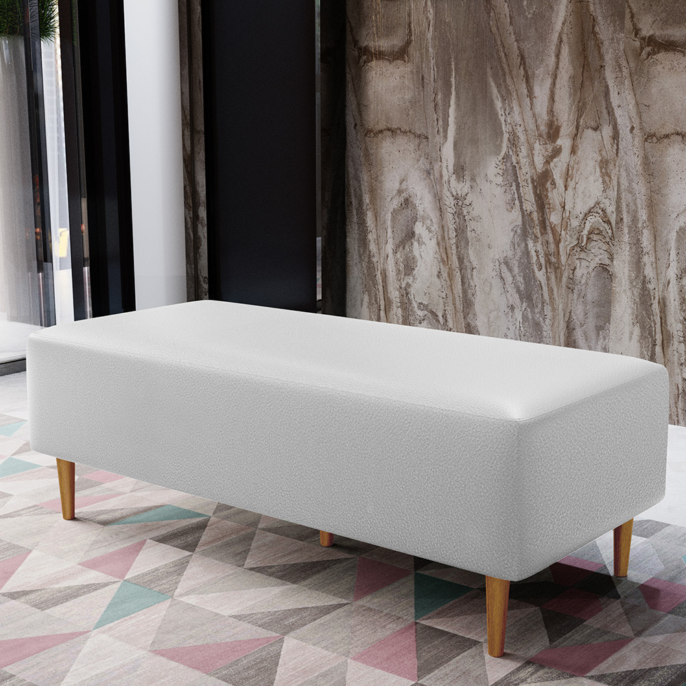 Kit 02 Puffs Decorativos Sala de Estar Bali W01 Pés Palito 120x50 cm Corano Branco - Lyam Decor