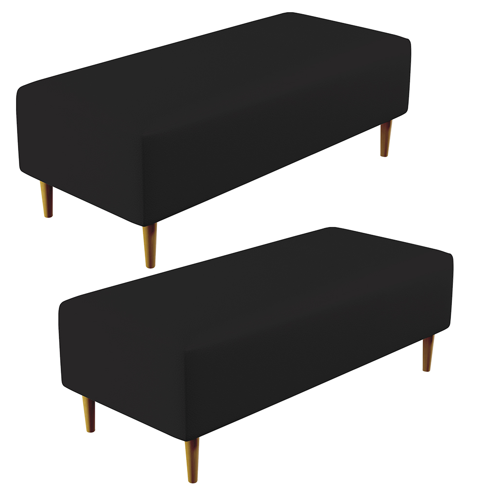 Kit 02 Puffs Decorativos Sala de Estar Bali W01 Pés Palito 120x50 cm Corano Preto - Lyam Decor