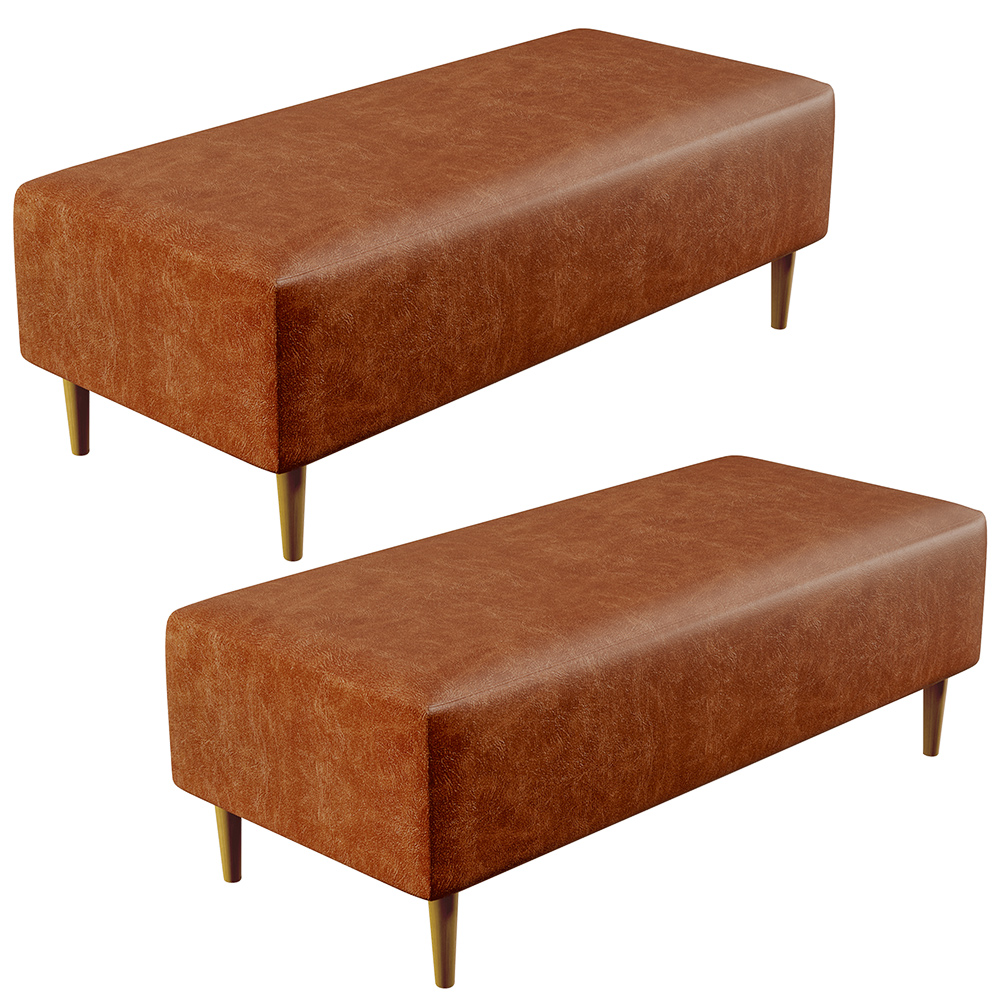 Kit 02 Puffs Decorativos Sala de Estar Bali W01 Pés Palito 120x50 cm Couríssimo Camel - Lyam Decor