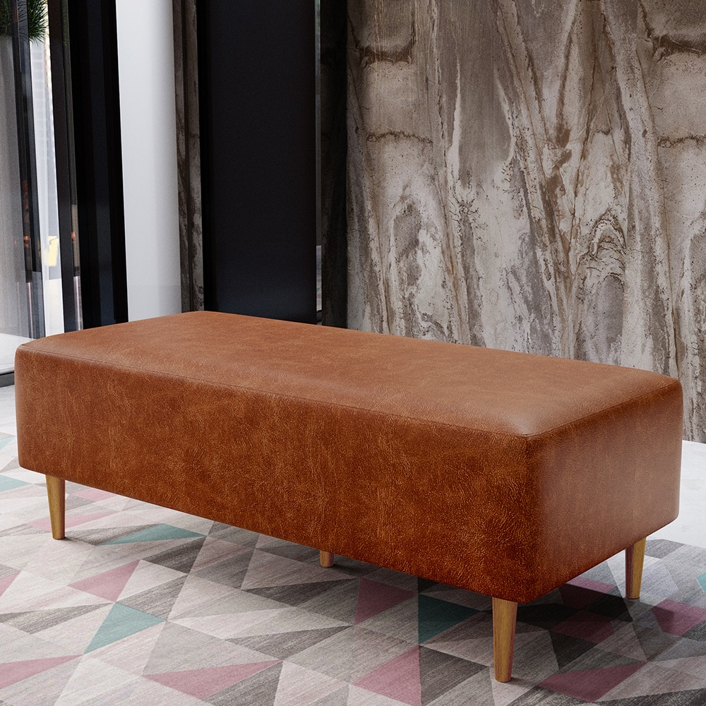 Kit 02 Puffs Decorativos Sala de Estar Bali W01 Pés Palito 120x50 cm Couríssimo Camel - Lyam Decor