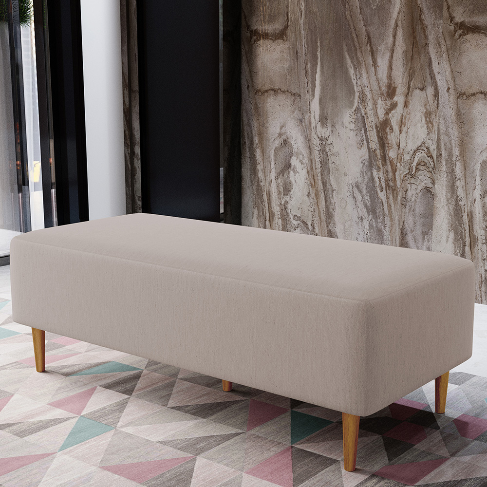 Kit 02 Puffs Decorativos Sala de Estar Bali W01 Pés Palito 120x50 cm Linho Bege - Lyam Decor