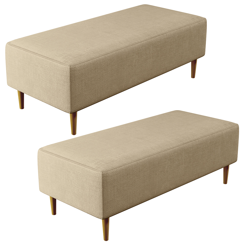 Kit 02 Puffs Decorativos Sala de Estar Bali W01 Pés Palito 120x50 cm Linho Bege Escuro - Lyam Decor