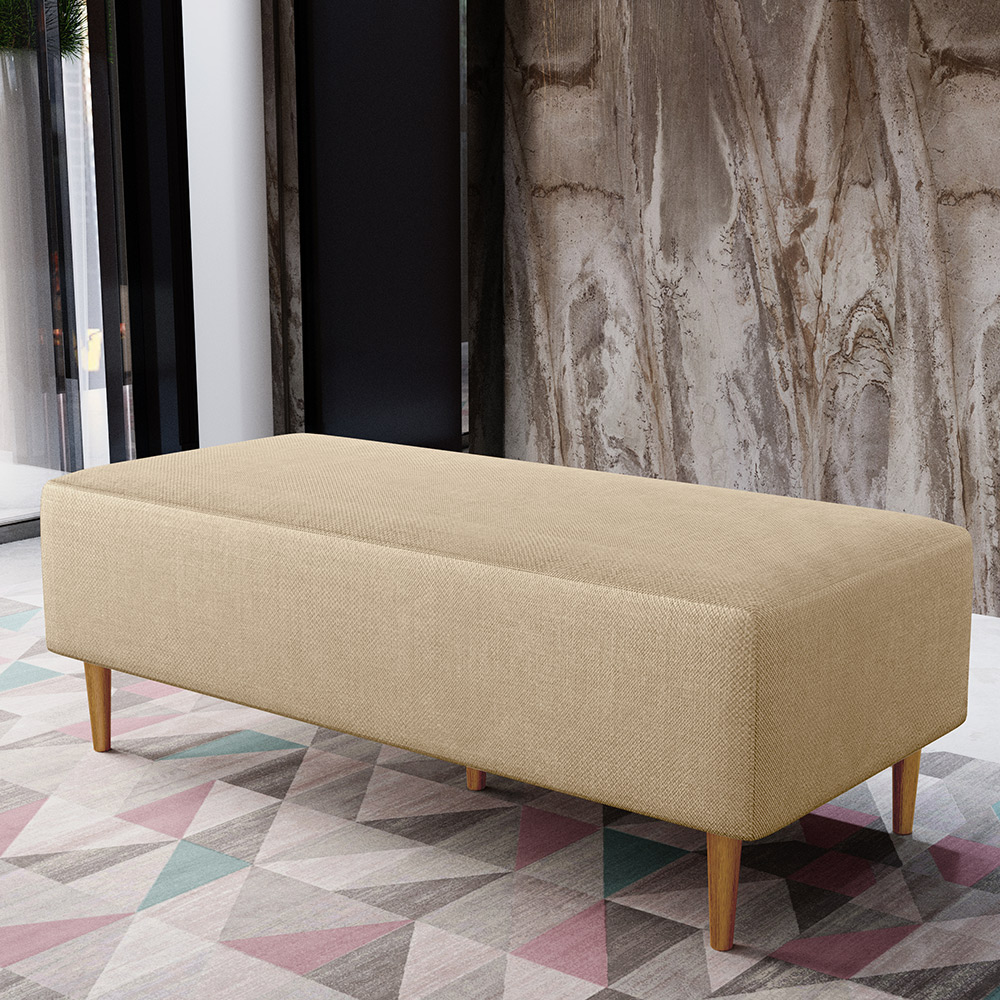 Kit 02 Puffs Decorativos Sala de Estar Bali W01 Pés Palito 120x50 cm Linho Bege Escuro - Lyam Decor
