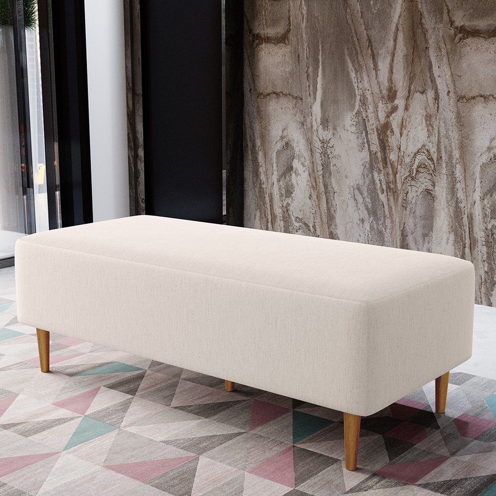 Kit 02 Puffs Decorativos Sala de Estar Bali W01 Pés Palito 120x50 cm Linho Cru - Lyam Decor