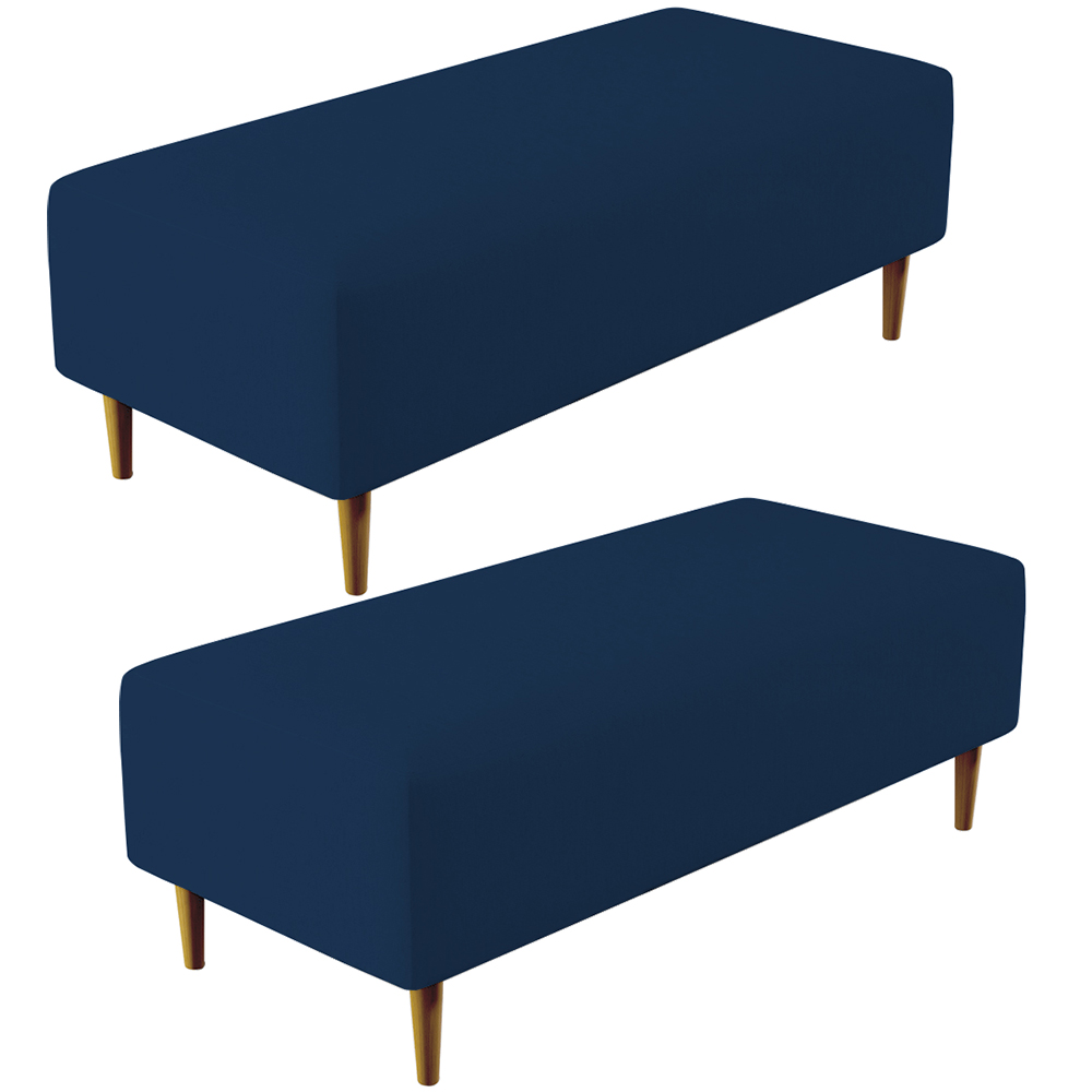 Kit 02 Puffs Decorativos Sala de Estar Bali W01 Pés Palito 120x50 cm Suede Azul Marinho - Lyam Decor