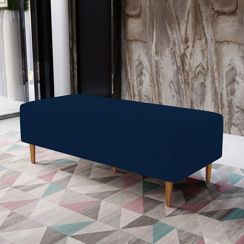 Kit 02 Puffs Decorativos Sala de Estar Bali W01 Pés Palito 120x50 cm Suede Azul Marinho - Lyam Decor