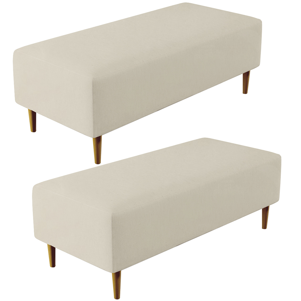Kit 02 Puffs Decorativos Sala de Estar Bali W01 Pés Palito 120x50 cm Suede Bege - Lyam Decor