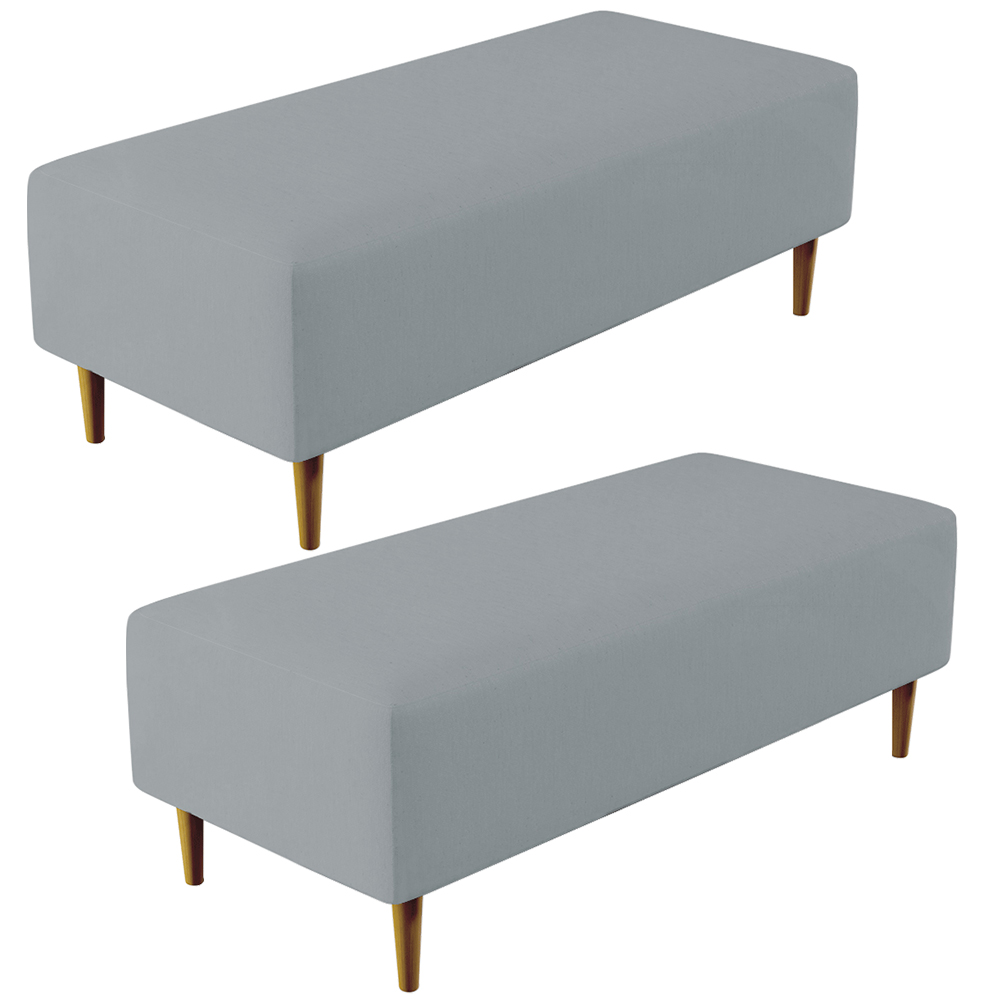 Kit 02 Puffs Decorativos Sala de Estar Bali W01 Pés Palito 120x50 cm Suede Cinza - Lyam Decor