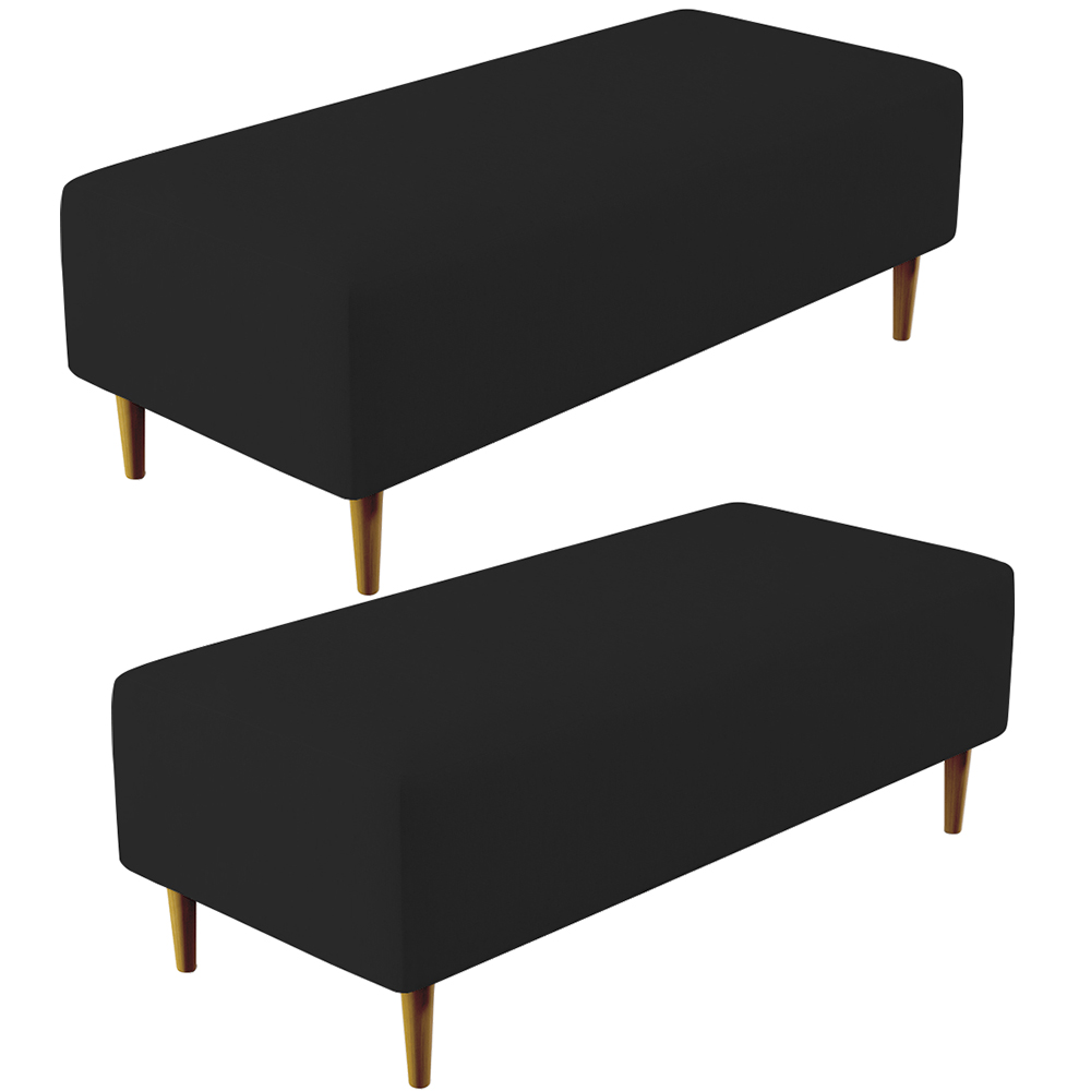Kit 02 Puffs Decorativos Sala de Estar Bali W01 Pés Palito 120x50 cm Suede Preto - Lyam Decor