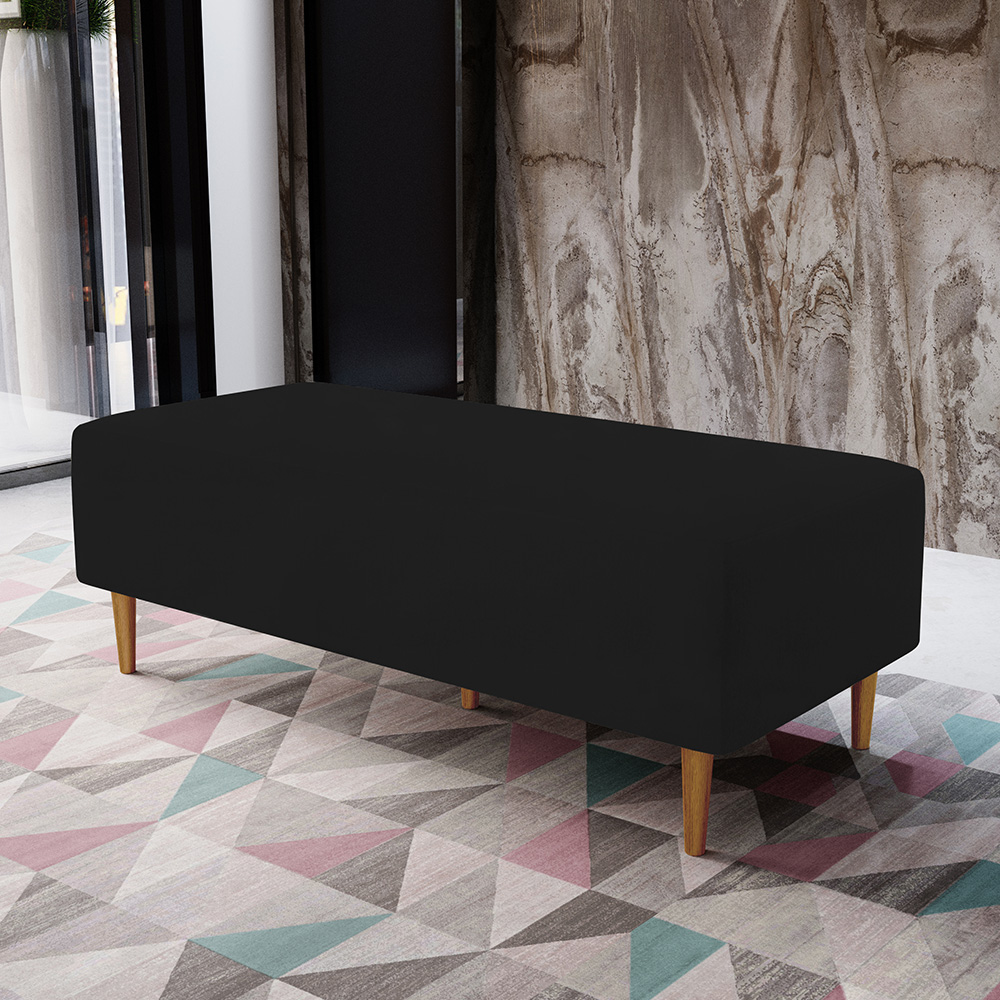 Kit 02 Puffs Decorativos Sala de Estar Bali W01 Pés Palito 120x50 cm Suede Preto - Lyam Decor
