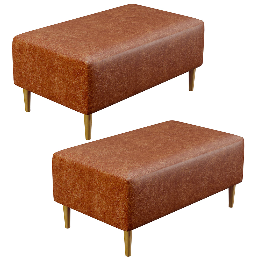 Kit 02 Puffs Decorativos Sala de Estar Cléo W01 Pés Palito 90 cm Couríssimo Camel - Lyam Decor