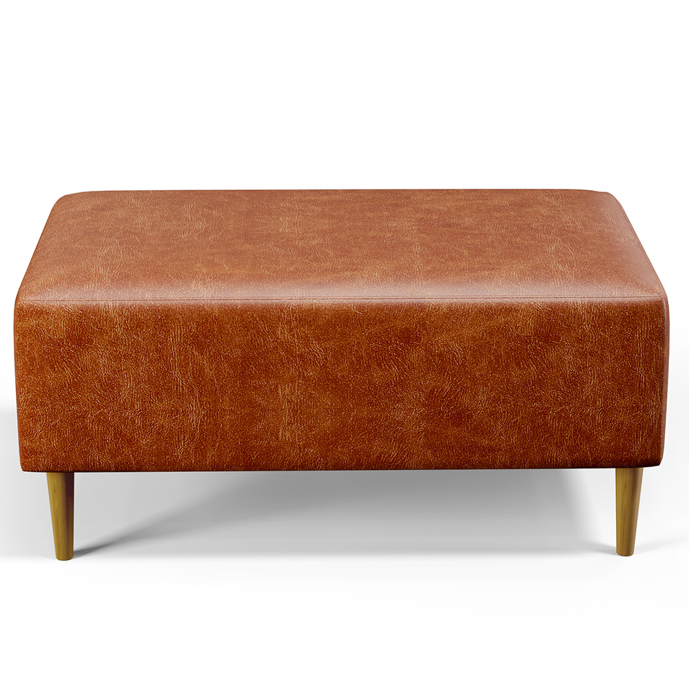 Kit 02 Puffs Decorativos Sala de Estar Cléo W01 Pés Palito 90 cm Couríssimo Camel - Lyam Decor
