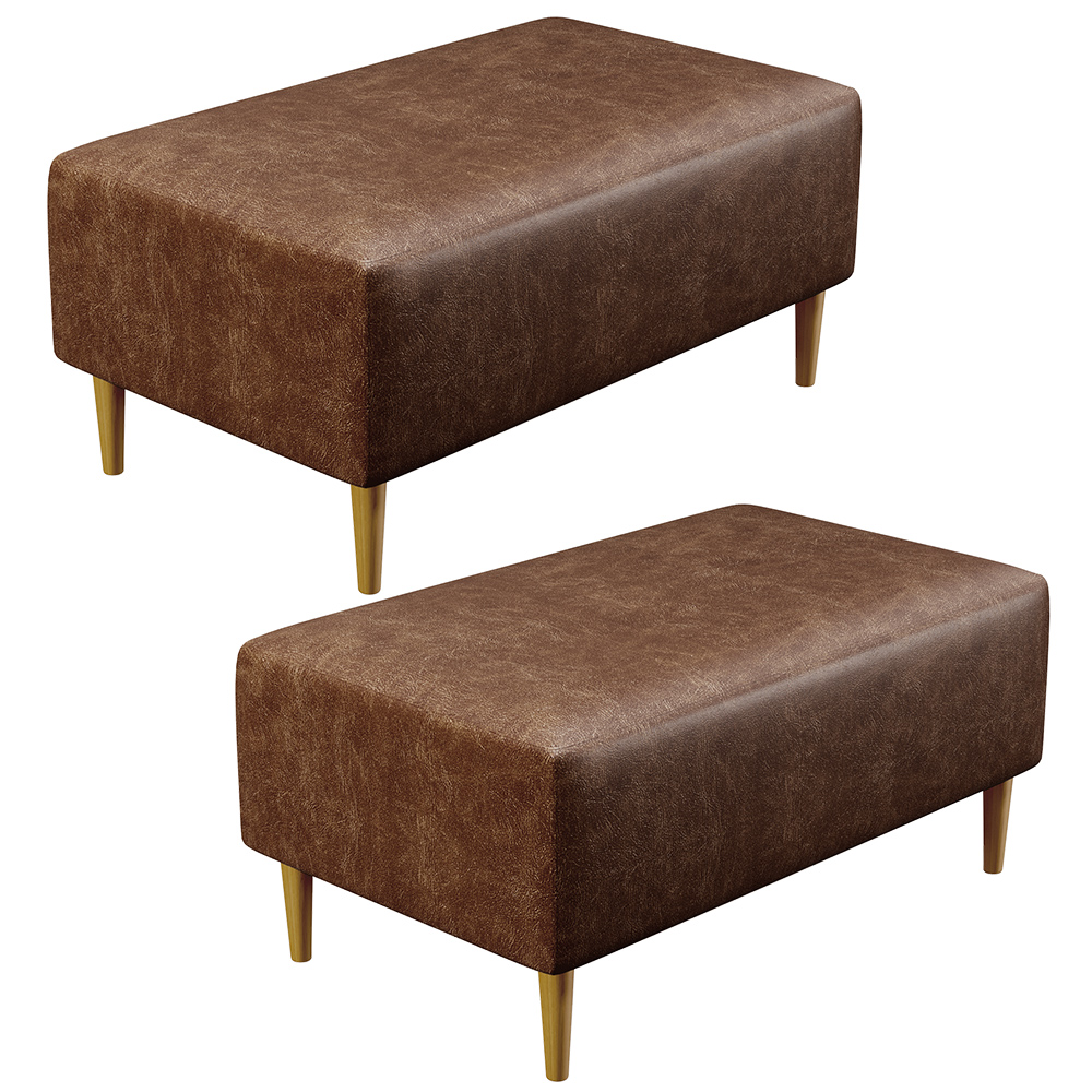 Kit 02 Puffs Decorativos Sala de Estar Cléo W01 Pés Palito 90 cm Couríssimo Marrom - Lyam Decor