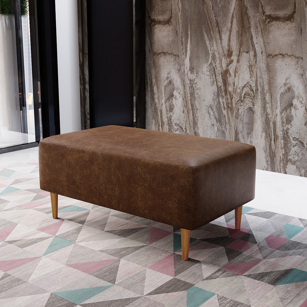 Kit 02 Puffs Decorativos Sala de Estar Cléo W01 Pés Palito 90 cm Couríssimo Marrom - Lyam Decor