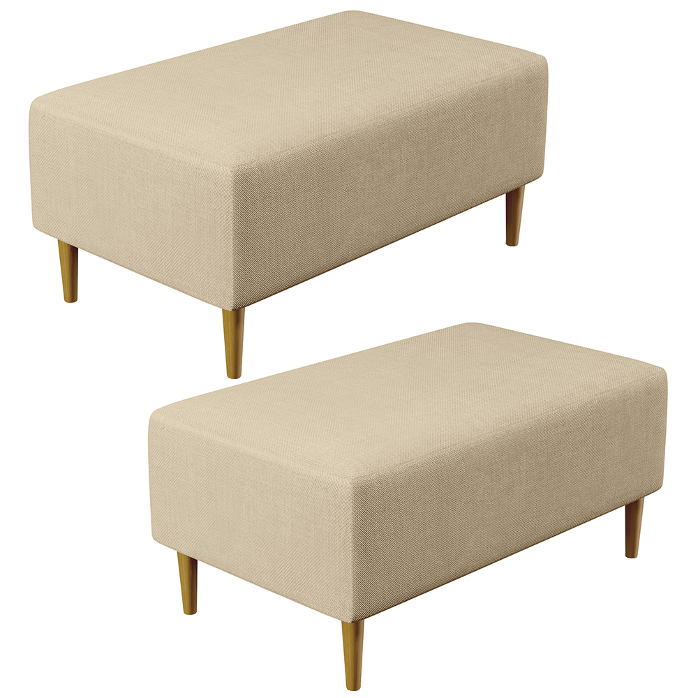 Kit 02 Puffs Decorativos Sala de Estar Cléo W01 Pés Palito 90 cm Linho Bege Escuro - Lyam Decor