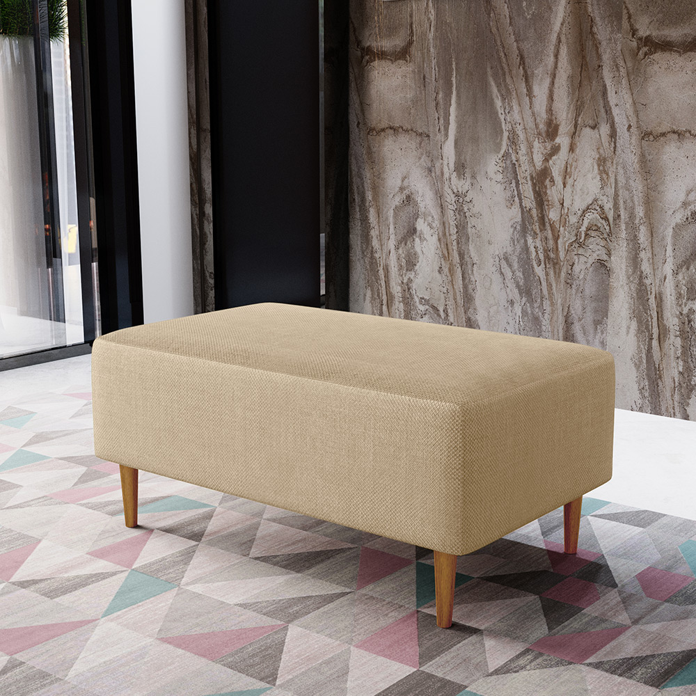 Kit 02 Puffs Decorativos Sala de Estar Cléo W01 Pés Palito 90 cm Linho Bege Escuro - Lyam Decor