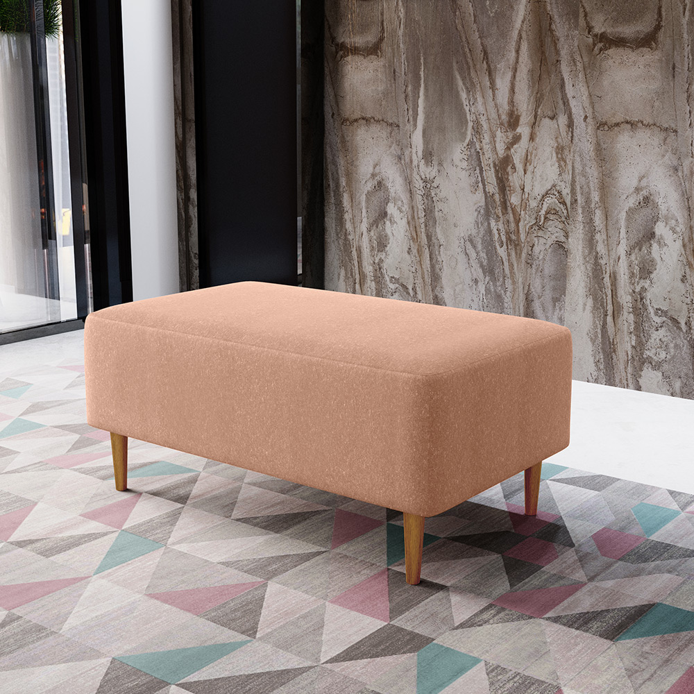 Kit 02 Puffs Decorativos Sala de Estar Cléo W01 Pés Palito 90 cm Linho Rosê - Lyam Decor