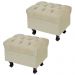 Kit 02 Puffs París L02 Luis Xv Capitone Suede Bege Pés Madeira - Lyam Decor