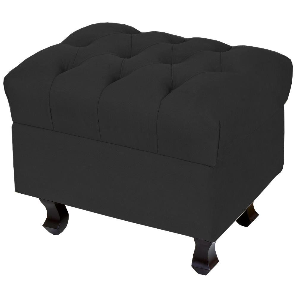 Kit 02 Puffs París L02 Luis Xv Capitone Suede Preto Pés Madeira - Lyam Decor