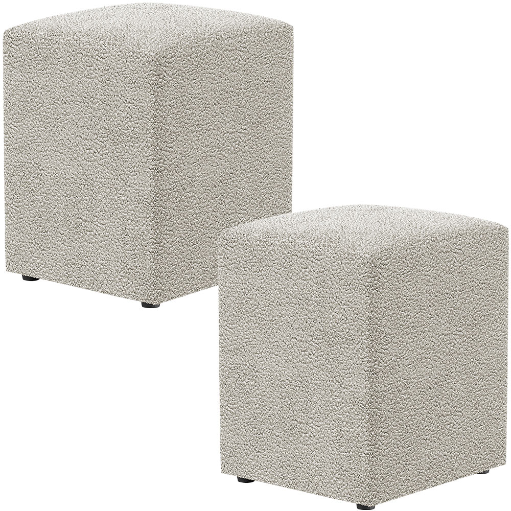 Kit 02 Puffs Quadrado Decorativo L02 Bouclê Creme - Lyam Decor