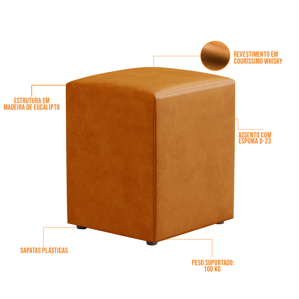 Kit 02 Puffs Quadrado Decorativo L02 Couríssimo Whisky - Lyam Decor