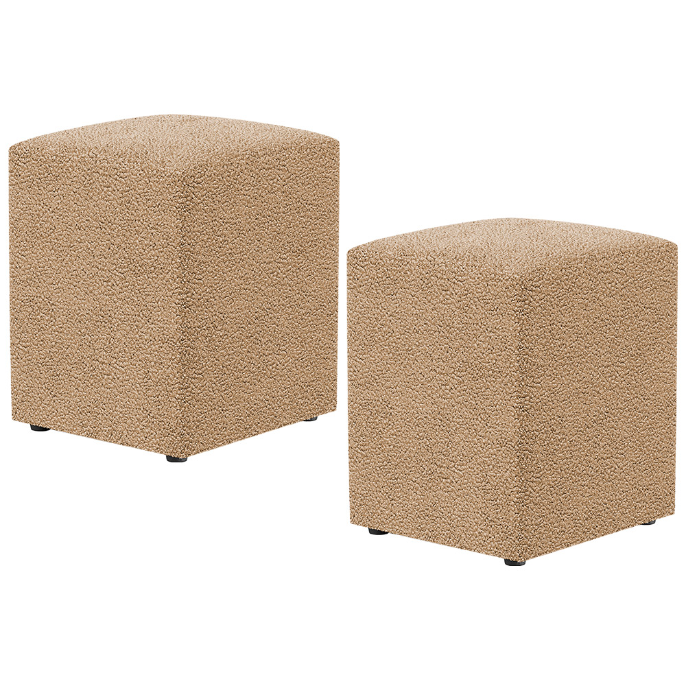 Kit 02 Puffs Quadrado Decorativo Sala De Estar L02 Bouclê Mostarda - Lyam Decor