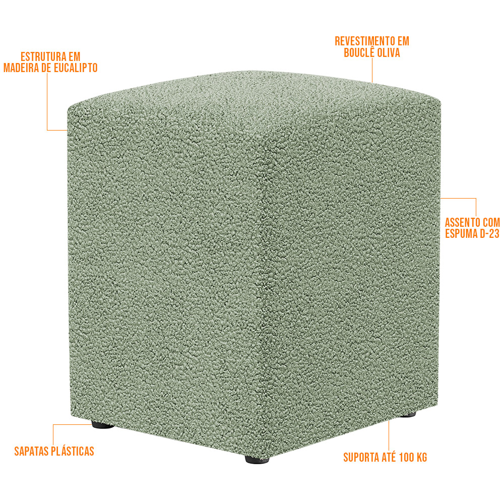 Kit 02 Puffs Quadrado Decorativo Sala De Estar L02 Bouclê Oliva - Lyam Decor