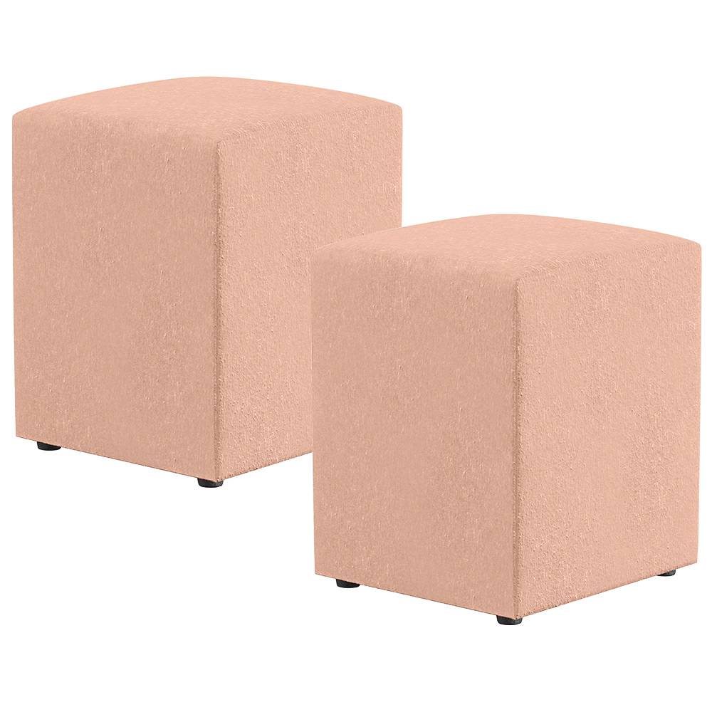 Kit 02 Puffs Quadrado L02 Decorativo Linho Rosê - Lyam Decor