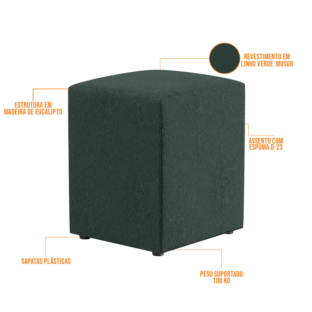 Kit 02 Puffs Quadrado L02 Decorativo Linho Verde - Lyam Decor