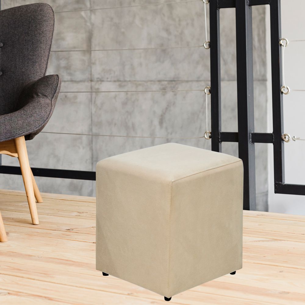 Kit 02 Puffs Quadrado L02 Decorativo Sala de Estar Suede Bege - Lyam Decor