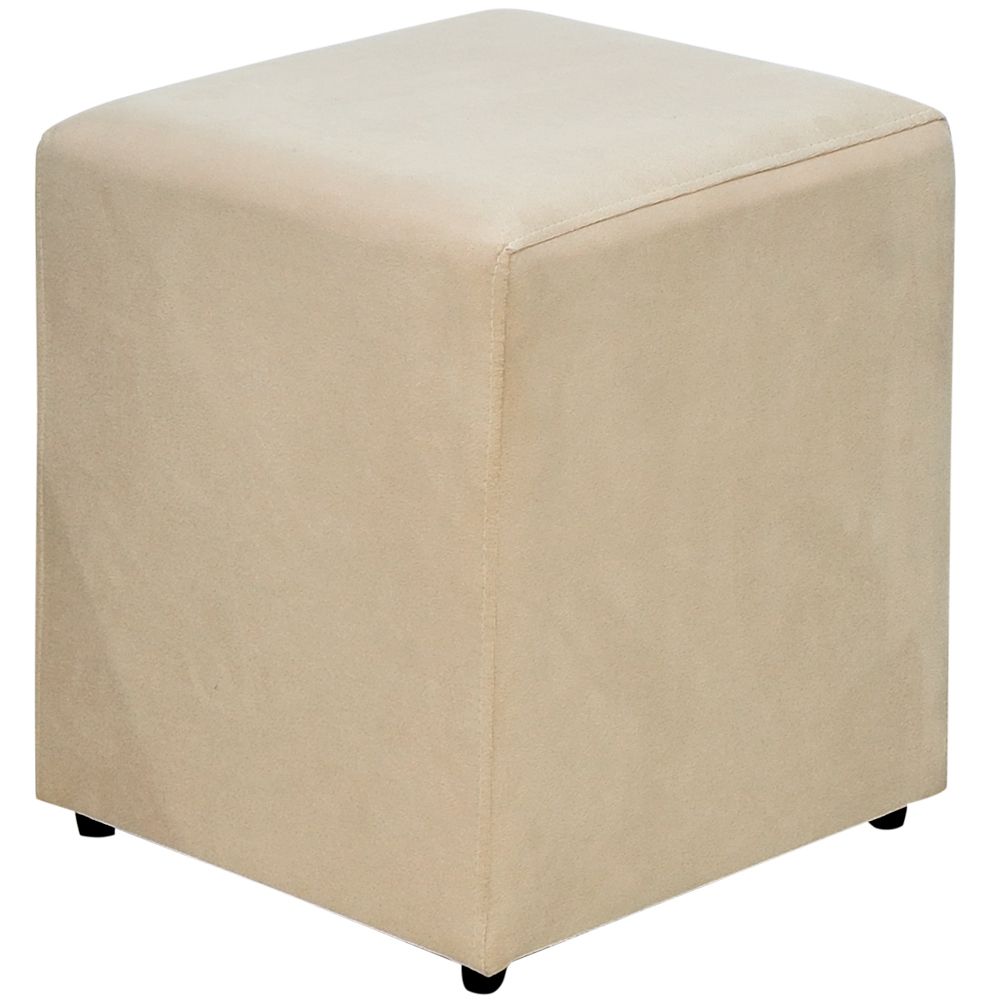 Kit 02 Puffs Quadrado L02 Decorativo Sala de Estar Suede Bege - Lyam Decor