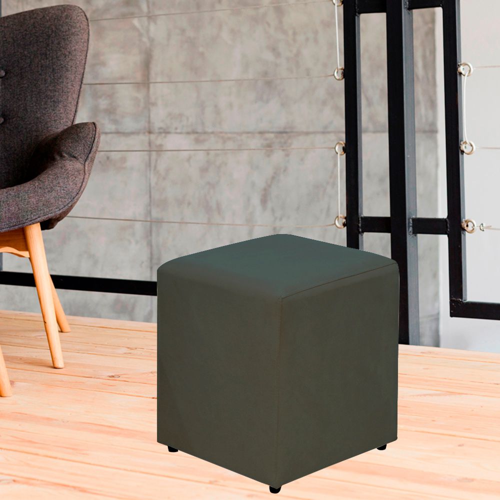 Kit 02 Puffs Quadrado L02 Decorativo Sala de Estar Suede Cinza - Lyam Decor