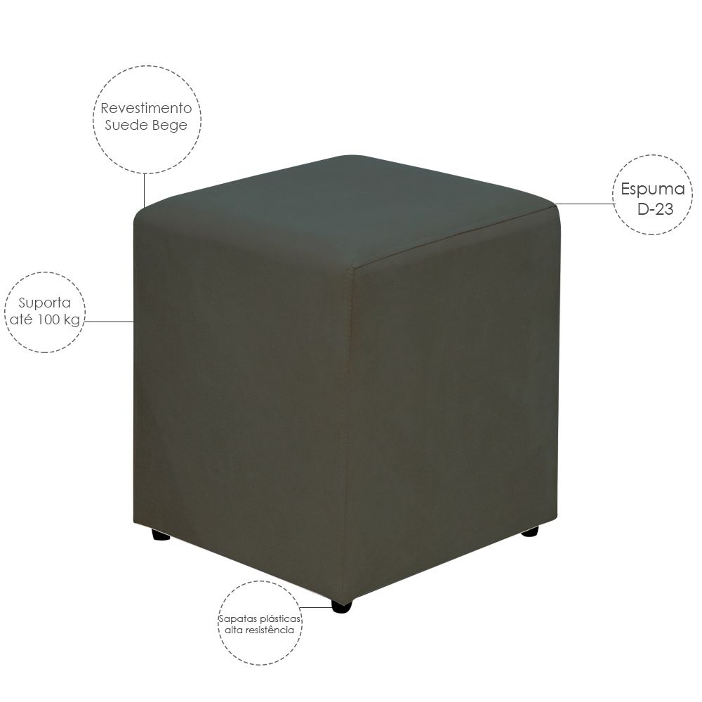Kit 02 Puffs Quadrado L02 Decorativo Sala de Estar Suede Cinza - Lyam Decor