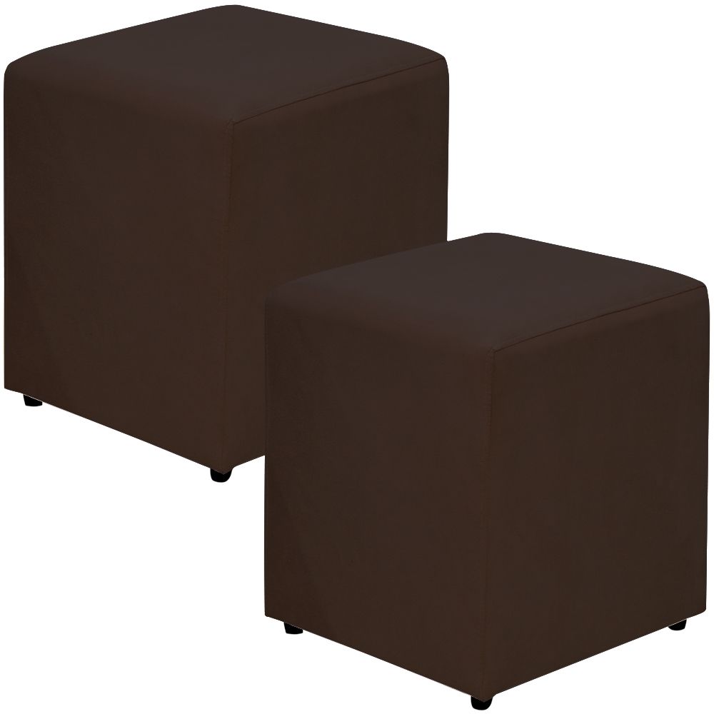 Kit 02 Puffs Quadrado L02 Decorativo Sala de Estar Suede Marrom - Lyam Decor