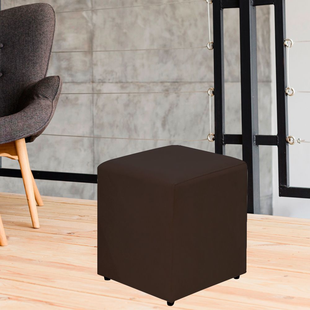 Kit 02 Puffs Quadrado L02 Decorativo Sala de Estar Suede Marrom - Lyam Decor