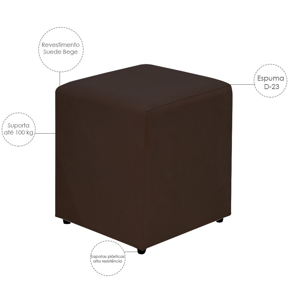 Kit 02 Puffs Quadrado L02 Decorativo Sala de Estar Suede Marrom - Lyam Decor