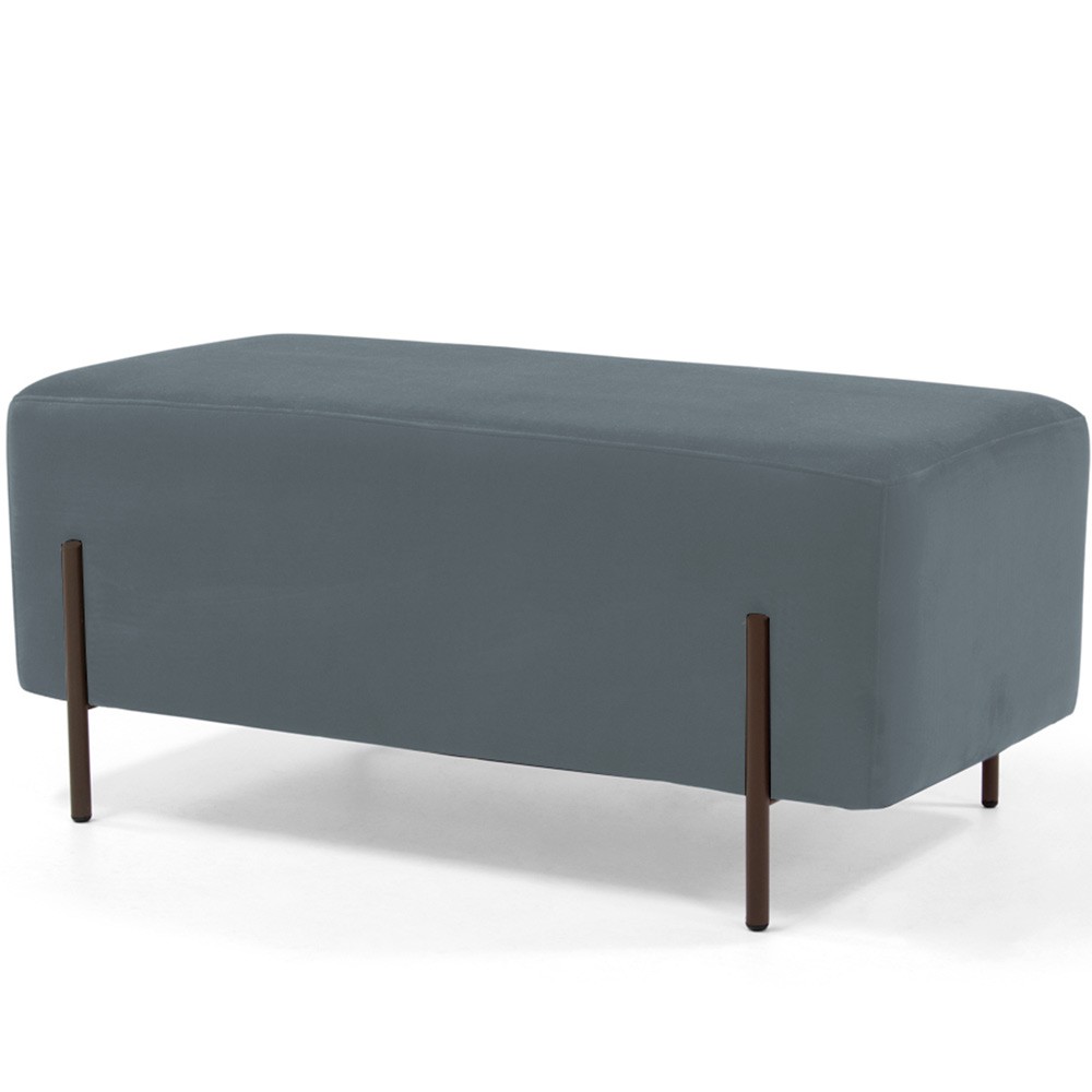Kit 02 Puffs Retangular Decorativo Status 90x45 D02 Pés de Aço Veludo Cinza C-317 - Lyam Decor