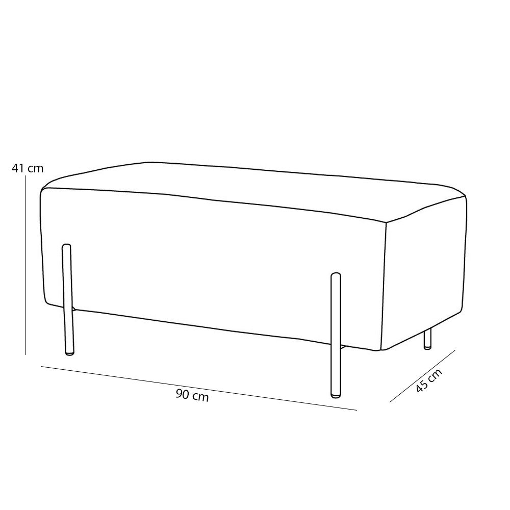 Kit 02 Puffs Retangular Decorativo Status 90x45 D02 Pés de Aço Veludo Cinza C-317 - Lyam Decor