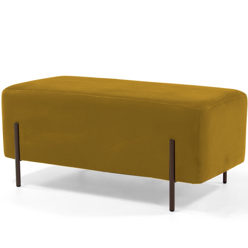 Kit 02 Puffs Retangular Decorativo Status 90x45 D02 Pés de Aço Veludo Mostarda C-279 - Lyam Decor