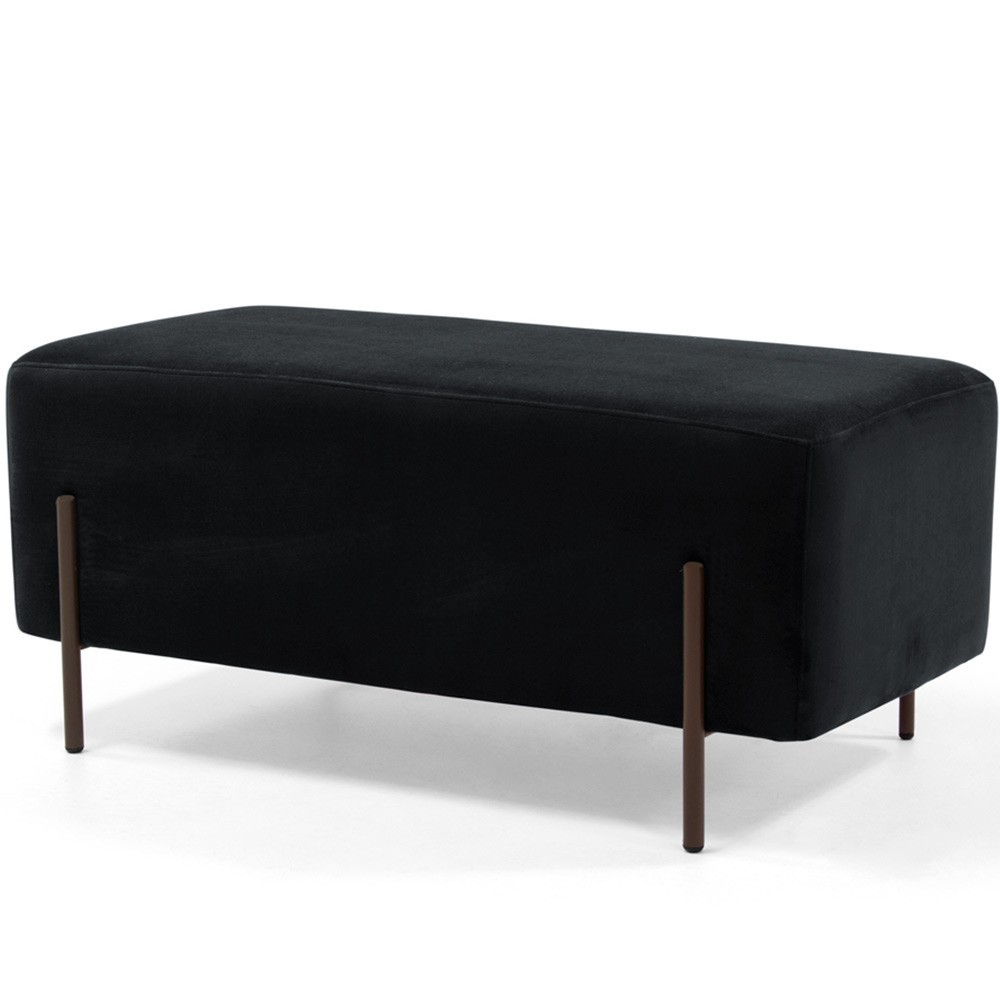 Kit 02 Puffs Retangular Decorativo Status 90x45 D02 Pés de Aço Veludo Preto C-300 - Lyam Decor